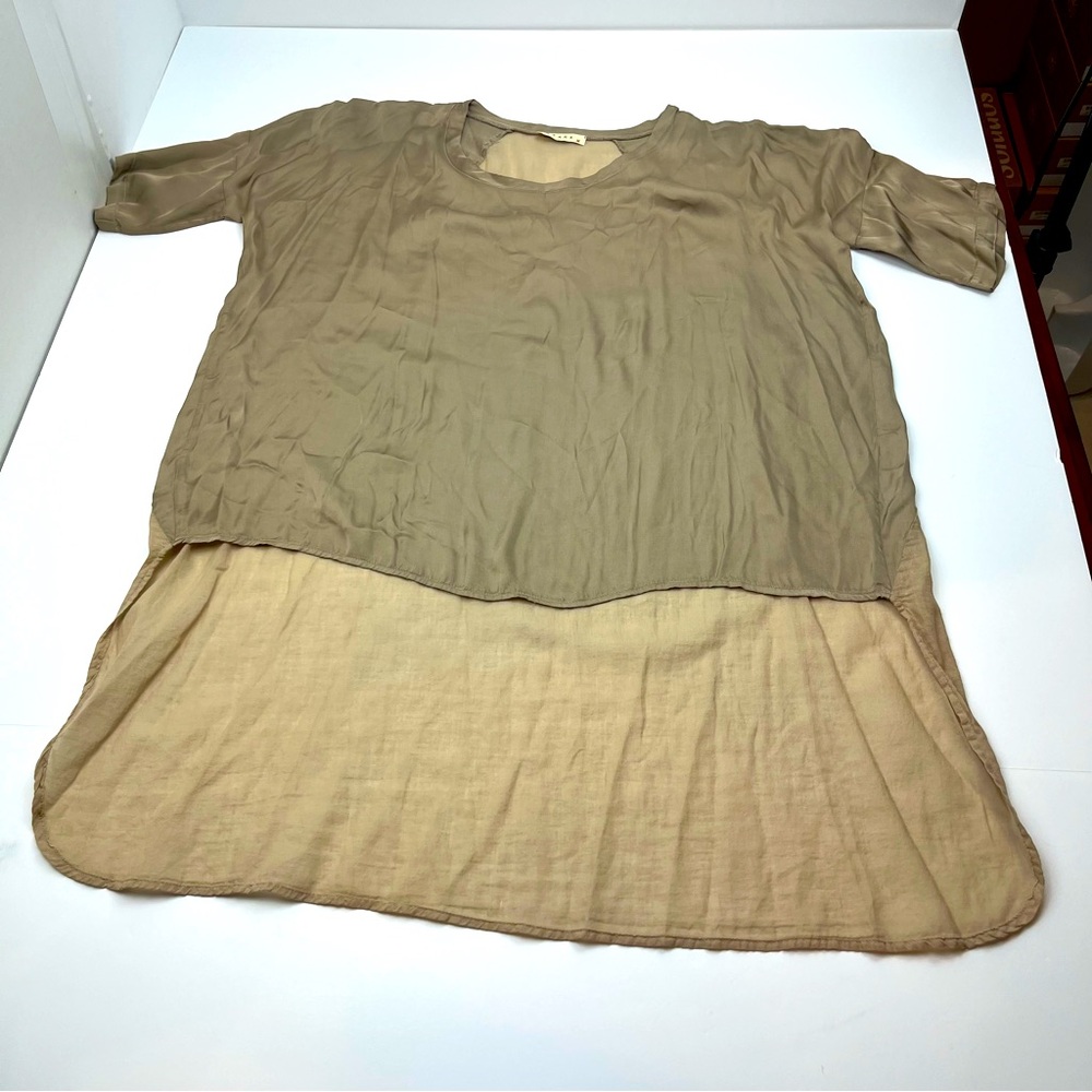 Stark X Womens XS Tan Short Sleeve Lagenlook Tunic Top‎ Viscose Cotton Blend